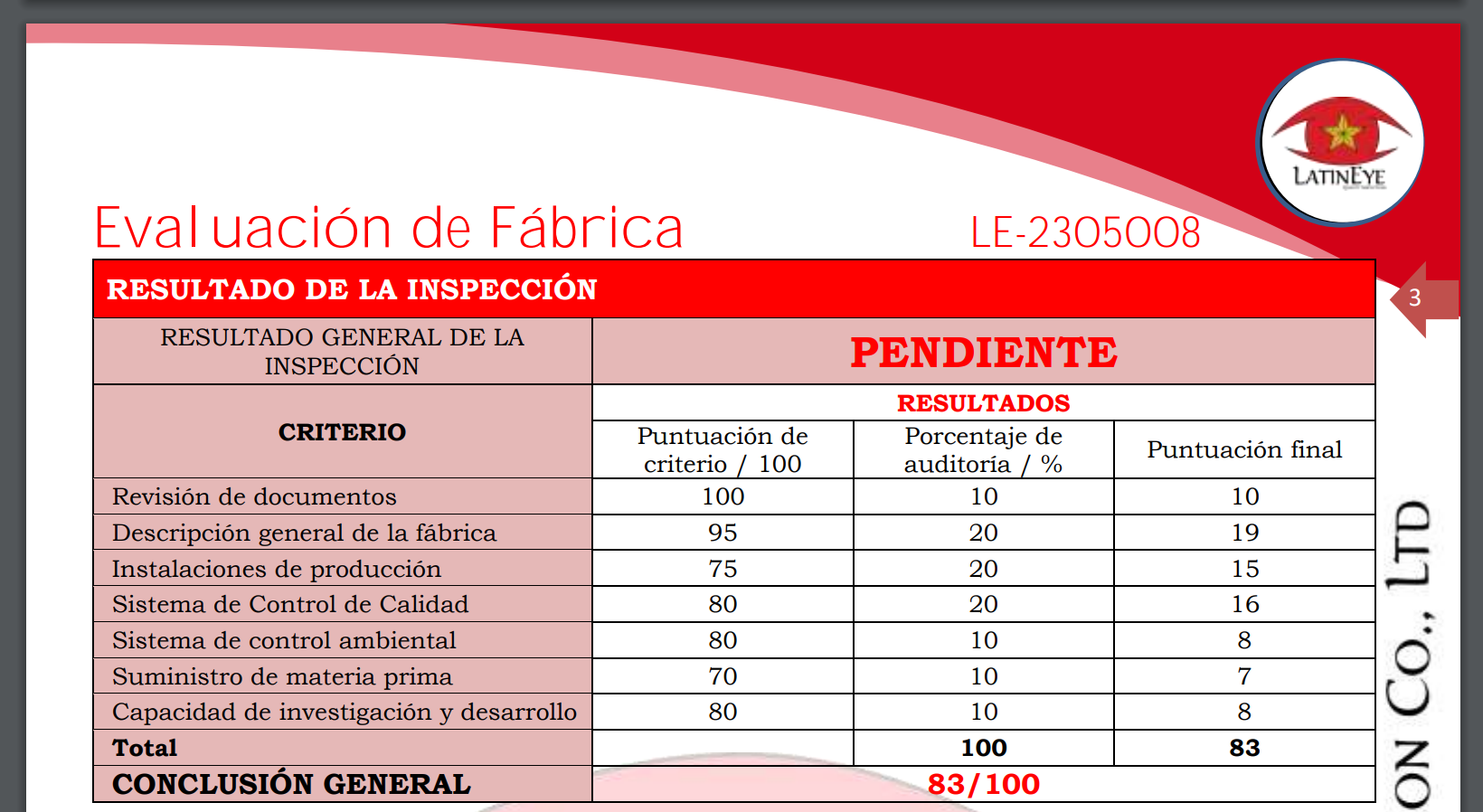 Factory Evaluation Report
